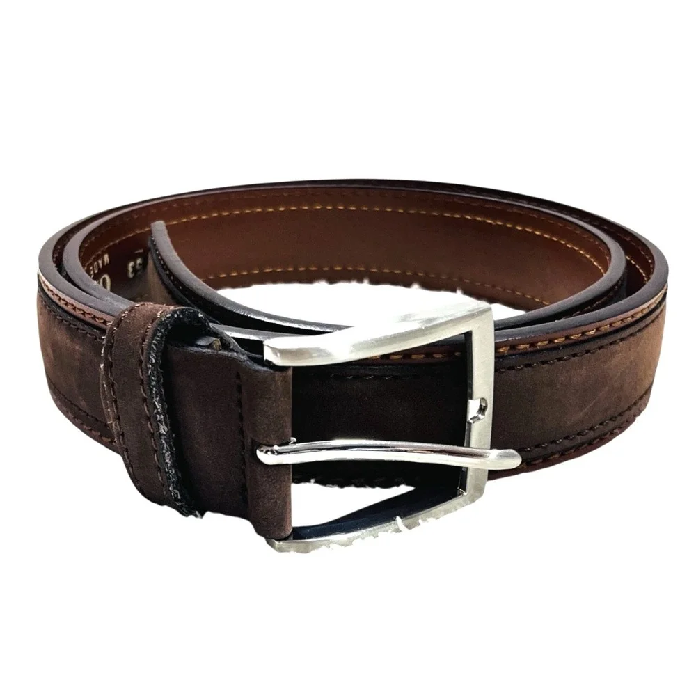 GP & Max Genuine Italian Leather Belt Mens US 36 IT 53/110 Brown Silver Hardwear